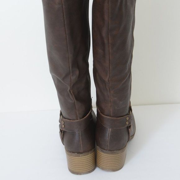 Harness Women's Knee-High Vegan Leather Boot Brown - Picture 5 of 7
